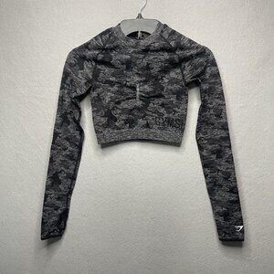 Gymshark Women's Black Camo Adapt Seamless Long Sleeve Crop Top  XS